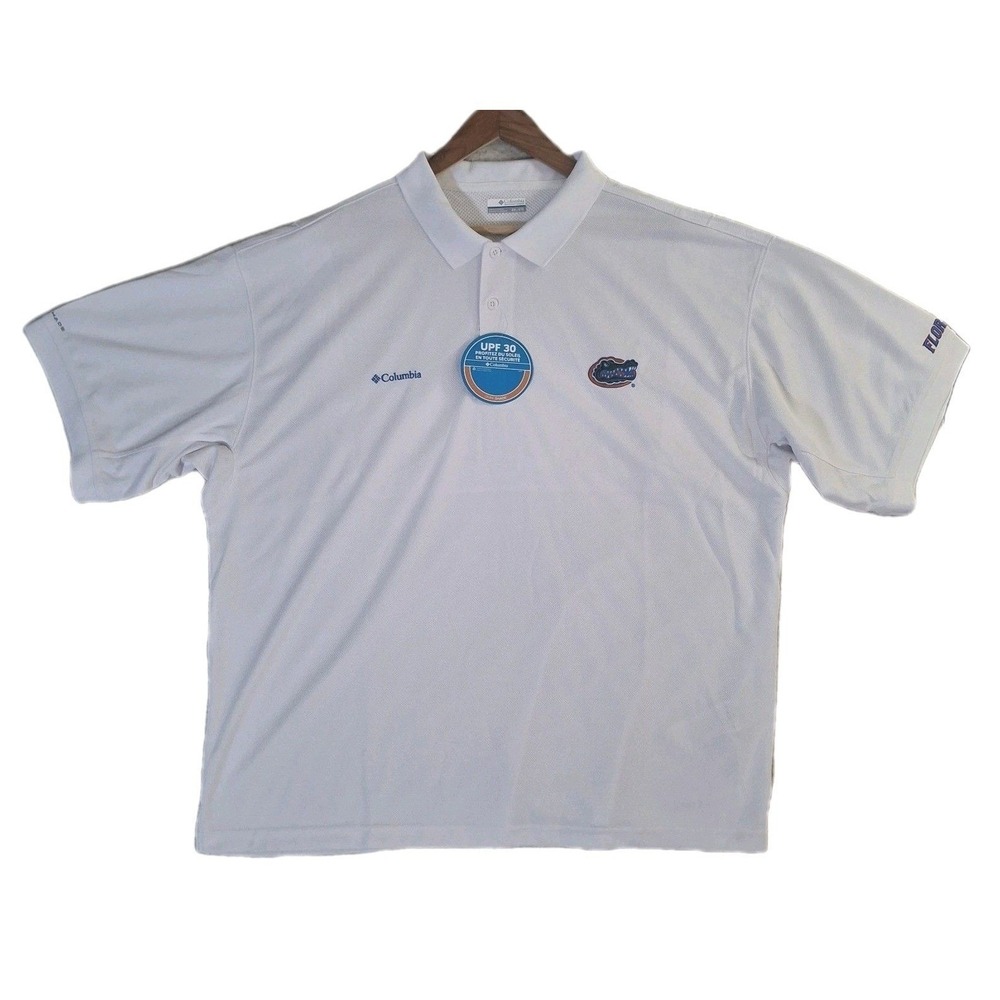 Columbia PFG Florida Gators Polo Shirt Mens 2XL White Omni-Shade Vented UPF 30